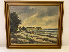 Gemälde, Bild, Ölgemälde, Bauernkate am Meer, Küstenlandschaft, signiert