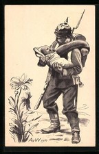 Künstler-AK Frankfurt a. O., Margueriten-Fest, Deutscher Soldat mit einem Baby 