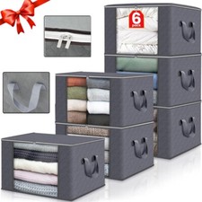 6 Pack Box 90L Groß Aufbewahrungstasche, Faltbare Unterbett Kleideraufbewahrung