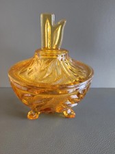 Art Déco Pressglas Deckeldose Bonboniere Bernstein Glas