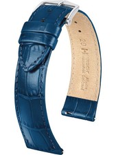 HIRSCH Uhren-Lederarmband Louisianalook L 20 mm Blau 03427080-2-20