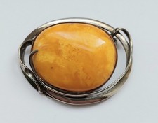 Art Deco Brosche, Bernstein Butterscotch, Cabochon Schliff, Fassung 925er Silber