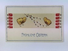 Küken, Weidenzweige, Golddruck, Ostern, Präge-AK, ungelaufen, geschrieben 1918
