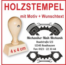 Holzstempel mit Wunschtext KFZ · 4 x 4 cm · Adressstempel "WERKSTATT"