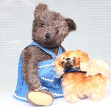 Alter Teddy Bär 34cm mit  Stimme unbespielt mit Steiff Hund Pekinese Teddy Bear