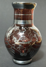 Alte Overlay Silber silver Glas Vase Glasvase Vasen Overlaysilber Väschen Blumen