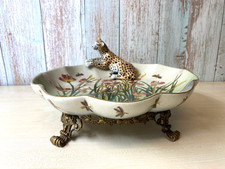 Porzellan Teller mit Bronze mit Leopardenmuster Art Deco Stil