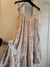 H&M Musselin Maxi / Midi Kleid Gr L naturweiß Blumen Boho Chic Sommer Hängerchen