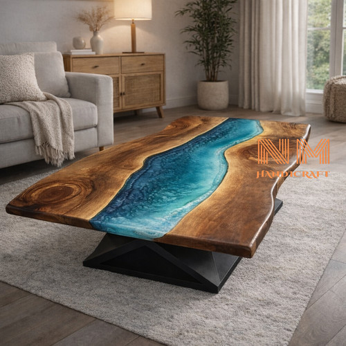 Ocean blue epoxy river table - epoxy,