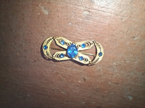 Brosche gold blaue steine - brosche,