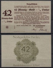 [31010] - GOLD-NOTGELD ERFURT, Handelskammer, 42 Pfennig Gold, 30.10.1923, Mülle