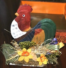 Garten Figure Hahn  Herbstkranz Figurine aus Holz Figurine 24X20cm Neu