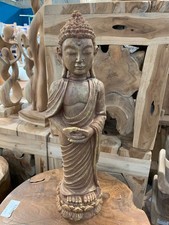 Buddha Groß 47 cm Natur Holz Designe Feng Shui Statue Figur Garten