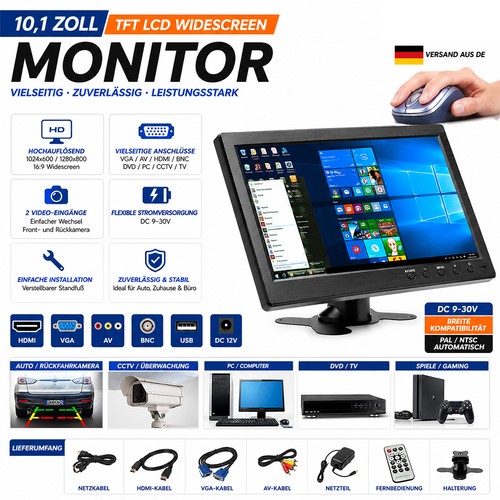Zoll monitor mini - 10,1‑zoll, pc‑monitor