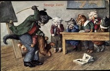 Künstler Ak Katzen als Lehrer und Schüler, Strenge Zucht - 10295631