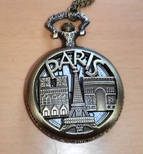 Paris Bronze Taschenuhr Halskette Herren Vintage Steam Punk Olympia 2024 Frankreich
