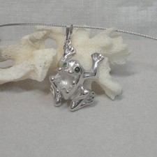 Smaragd Frosch Anhänger Froschkönig Froschschmuck Maritim Märchen Silber 925/-
