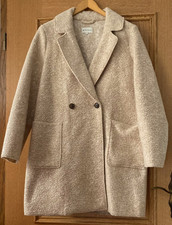 Tom Tailor Bouclé Wolljacke Jacke Mantel Kurzmantel Beige Braun Hellbraun- Gr. L
