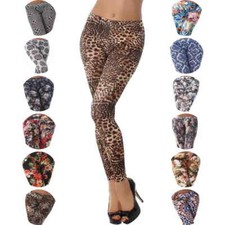 Damen weiche Stoff Leggins lang Blume bunt Stretch 34 36 38 40 42 44 S M L XL