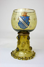 prächtiger Weinrömer/ Weinglas mit  gemaltem Wappen Kassel Beerennuppen  um 1900