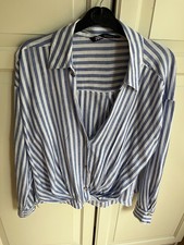 Zara Bluse Hemd Tunika Blau Weiß Gr. S Leinen