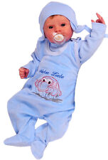 Baby Strampler aus weichem Velours in Blau Langarmshirt und Mütze Set Anzug