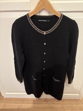 lange Strickjacke, 100% Wolle, Gudrun Sjöden, schwarz/grün/braun, M, gebraucht