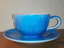 Cha Cult Filou Set Teetasse mit Untertasse blau handbemalt Keramik wie neu Tasse