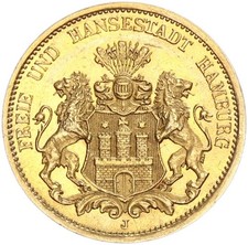 Hamburg Stadt 20 Mark 1878 J Gold Prachtexemplar pfr., f. stgl. Jäger 210