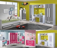 Jugendzimmer Kinderzimmer komplett GEROME Set C 7-tg HOCHGLANZ weiß grau türkis