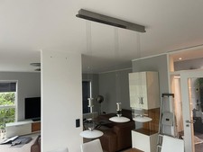 Pendelleuchte dreiflammig Nickel gebürstet blank, Glas opal weiß