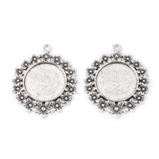 10 Stck. Blume Leere Fächer Legierung Einfassung Anhänger Fassungen 25 mm Rund Glas Cabochons