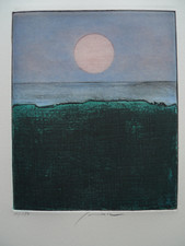 Pravoslav Sovak 1926-2022 Landschaft mit rosa Sonne - Farbaquatinta