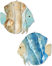 Holz-Fisch Wanddeko Set