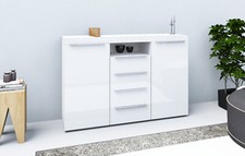 Highboard 139cm Kommode Sideboard Schrank Metallgriffe Weiß Hochglanz DURBAN