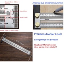 V2A Präzision Lineal mit Anschlag Markierungen Fein Raster 0,25mm Gigantisch!