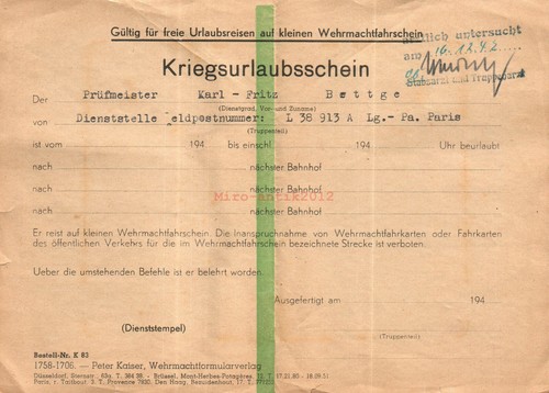 Kriegsurlaubsschein der