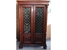 Gründerzeit Bücherschrank Vitrine Butzenscheiben Bleiverglasung antik 1880