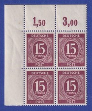All. Besetzung 15 Pfg. Ziffer Mi.-Nr. 921a Eckrand-Viererblock OL POR dgz  ** 