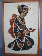 Mosaik Wandbild Geisha, aus Quartzsteinen, Japan 1950s,60s