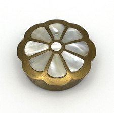 Vintage Pillendose Antik Schmuckbox Perlmutt Messing Schatulle Dose RAR #3512