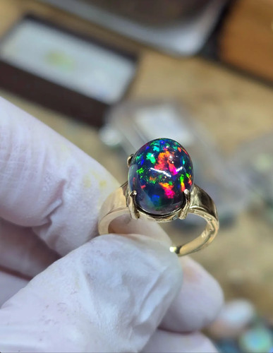 Natürlicher schwarz opal - schwarz, ring
