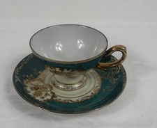 Antike Porzellan Tasse Demitasse Espressotasse Petrol Gold handverziert