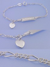 Echt 925 Silber GRAVUR Armband Figaro ID Gravurplatte 12 14 cm Länge HERZ beutel