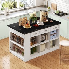 Kücheninsel mit Ausziehbare Esstisch, 6 Schubladen, Küchentheke Küchenschrank