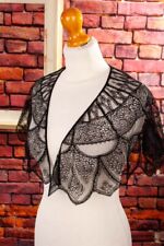Vintage antik Cape Spitze Tuch Pelerine schwarz gestickt viktorianisch Unisize