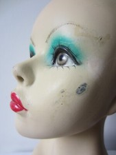 VINTAGE MANNEQUIN WEIBLICH BÜSTE KOPF MÄDCHEN FRAU SCHAUFENSTER PUPPE SHABBY ALT