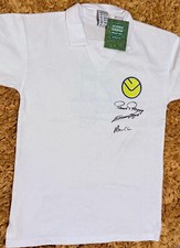 PROOF RETRO SMILEY BADGE 1970s LEEDS UTD HANDSIGNIERT HOME SHIRT AUTOGRAPH UNITED
