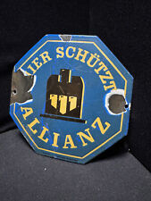 HIER SCHÜTZT ALLIANZ Emailschild Emailleschild Türschild Versicherung um 1960