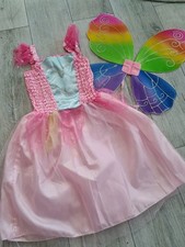Kostüm Kleid Elfe mit Regenbogen Flügel ~ rosa & türkis Gr. 98/104